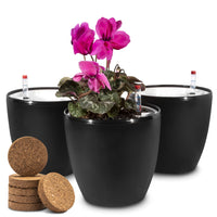 1 x RAW Customer Returns ZENAKIO self-watering pot set of 3 with water storage including 6 coconut swelling tabs - black - flower pots, flower pots set - RRP €22.18