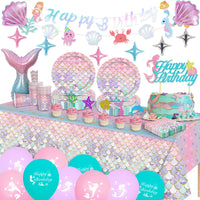 6 x Brand New Amycute Mermaid Birthday Decoration, 95 Pieces Mermaid Party Tableware, Birthday Party Set Mermaid Birthday Tableware Kit Dinner Plates for Birthday Party, Anniversaries, 16 Guests Style D  - RRP €105.84