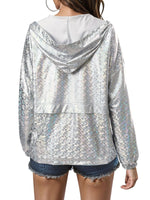 1 x RAW Customer Returns EZKOL Women Holographic Glitter Jacket Jacket Long Sleeve Hooded Zipper Techno Metallic Reflective Jacket for Party Carnival Festival 1-Silver XXL - RRP €24.0