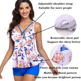 3 x Brand New Donppa Women s Swimwear Tankini Set Swimsuit Ruffle Strapless Halterneck Swimwear Top with Boyshorts White Blue Flower L  - RRP €62.4