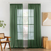 1 x RAW Customer Returns MIULEE Curtains with Ruffle Tape Set of 2 Curtains with Eyelets Living Room Curtains Made of Sheer Voile Curtains Transparent Bedroom Dark Green 140 x 245 cm - RRP €24.7