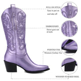 1 x RAW Customer Returns ErikenUrben Women s Metallic Cowboy Boots Embroidered Western Boots Sparkly Mid Calf Boots Pointed Toe Cowgirl Boots Pull on Purple Size 11 - RRP €55.87