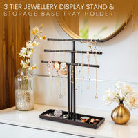 1 x RAW Customer Returns Belle Vous T Bar Jewelry Stand Black 3-Tier, Metal Jewelry Stand - Jewelry Organizer Jewelry Holder Black Jewelry Holder Jewelry Stand Watches, Necklaces, Bracelets Storage, Rings, Earrings - RRP €20.75