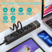 1 x RAW Customer Returns Power strip 3M multiple sockets, 5-way multiple plug with switch, 4 USB and surge protection 1700J, 2400W 10A 3M cable - RRP €26.72