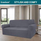 1 x RAW Customer Returns Granbest High Elastic Sofa Cover, Modern Stretch Jacquard Sofa Cover for Living Room, Protection for Dogs and Pets, 3 Seater, Gray - RRP €31.99