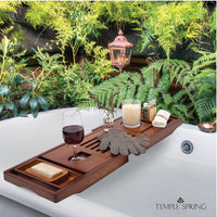 1 x RAW Customer Returns TEMPLE SPRING - Bamboo Bathtub Tray with Candles, Wine Glasses, Books, Tablet, iPad and Phone Holder. Removable Bathtub Tray, Wooden, 100 Bamboo Brown  - RRP €49.18