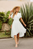 1 x RAW Customer Returns CURLBIUTY Women s Chiffon Dress V-Neck Ruffles Short Sleeve Cocktail Dress Elegant Summer Wedding Dress White 48 - RRP €45.99