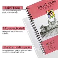 9 x Brand New Elan Sketchbook A4-2 Pack, 80 Sheets 120gsm Smooth Paper, Sketchbook A4, Sketchbook Spiral Bound, Sketchpad A4 with Blank Lightweight Sketch Paper, Drawing Pad, Drawing Book, Sketch Book - RRP €243.0