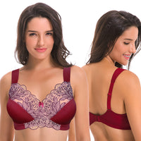 1 x RAW Customer Returns Curve Muse Plus Size Unlined Minimizer Wireless Bra with Embroidered Lace-3 Pack-Gray,Burgundy,Black-100F - RRP €50.99