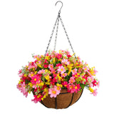 1 x Brand New Home Outside Silk String Hanging Basket Flower Pot DIY Artificial Daisies Red and Pink Flowers Large Basket  - RRP €25.0