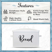 1 x Brand New Home Acre Designs Bread Bin Stainless Steel Large - High-quality metal bread box for bread storage - For bread, rolls, pastries - Storage box in country style with lid handles - White - RRP €31.46