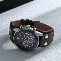 1 x RAW Customer Returns BUREI Watches Men Analog Quartz Chronograph Men s Watch Waterproof Date Wristwatch Men with Leather Strap Classic Gifts for Men - RRP €50.41