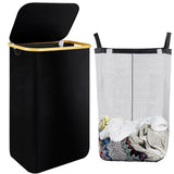 1 x RAW Customer Returns Greentainer laundry basket with lid 105L laundry collector with laundry bag made of Oxford and bamboo, large laundry box with handle black - extendable removable laundry baskets laundry chest laundry bin - RRP €32.99