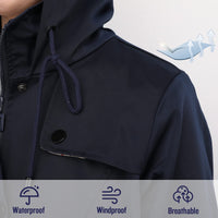 1 x RAW Customer Returns Summer Mae women s rain jacket, windbreaker, waterproof, hooded transition jacket with breathable lining for spring and summer, L, navy - RRP €59.99