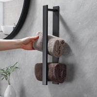 1 x RAW Customer Returns YIGII Towel Holder Without Drilling, 40cm Towel Holder Bathroom with 2 Adhesive Hooks, Guest Towel Holder Towel Rail Towel Holder Wall Stainless Steel, Bathroom Accessories for Storage, Black - RRP €17.14