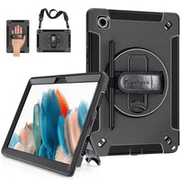 1 x RAW Customer Returns Case for Samsung Galaxy Tab A8 10.5 Miesherk Military Rugged 3-Layer Shockproof Protective Case Cover SM-X200 X205 X207 -Pen Holder- Rotating Stand- Hand Strap- Shoulder Strap-Black - RRP €26.02