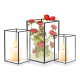 1 x RAW Customer Returns Hurricane Glass Candle Holders Set of 3 Large Candle Holders for Pillar Candles Rectangular Black Lanterns Decorative for Table Decoration Clear Glass Candle Holders for Wedding Holiday Home - RRP €40.38