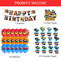 1 x RAW Customer Returns Racing Car Birthday Decoration 32 Pieces Racing Car Party Decoration Set Including Banner Cake Topper Balloons Racing Car Party Accessories Set Cars Birthday Decoration for Kids Boys Girls - RRP €19.2