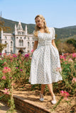 1 x RAW Customer Returns Women s Victorian Floral Dress Puff Sleeve Square Neck A-Line with Lace Dresses White with Blue Flowers XXL - RRP €39.31