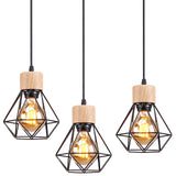 1 x RAW Customer Returns TOKIUS Pendant Light Vintage Industrial 16CM Hanging Lamp Geometric Design E27 Lamp Made of Wood Iron Cage Lampshade Black Hanging Lamp for Dining Table Kitchen Pendant Lamp 1-Bulb, 3 Pieces  - RRP €34.48