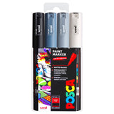 1 x RAW Customer Returns POSCA - Marqueurs de peinture artistique PC-1M - Lot de 4 - in a case in plastic Grey Tones  - RRP €10.9