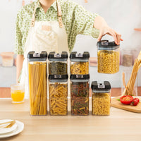 1 x RAW Customer Returns Storage containers storage box kitchen storage container storage 7 pieces airtight pasta container set with black easy lid stackable food storage for spaghetti muesli cornflakes - RRP €39.98