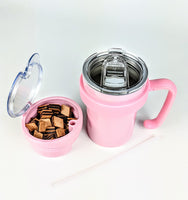 1 x Brand New JOVIAL All In One Insulated Stainless Steel Snack and Drink Cup 340ml-Glitter Pink - RRP €49.94