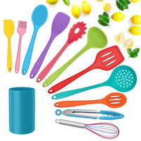 1 x RAW Customer Returns Kitchen Utensil Set, Herogo 12-Piece Silicone Cookware Kitchen Utensil Set with Utensil Holder, Non-Stick Heat-Resistant Kitchen Set, Spatula Spoon, Dishwasher Safe, Multicolored - RRP €18.55