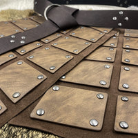 1 x RAW Customer Returns HiiFeuer Medieval Thigh Armor Made of Faux Leather, Retro Double Sides Waist Armor with Belt, Mercenary Knights Rock Armor for LARP Costume Brown A  - RRP €64.68