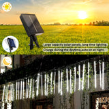 1 x RAW Customer Returns Solar Meteor Shower Rain Lights, 10 Tubes 240 LED Meteor Christmas Lights with Remote Control Raindrop Fairy Lights Waterproof for Party Wedding Tree Christmas Decorations - RRP €26.77