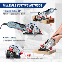 1 x RAW Customer Returns WORKPRO Circular Saw 750W, 4700 RPM, Cutting Depth 45 mm 90 , 28 mm 45 , with 2 Saw Blades 120 mm and 115 mm , Ideal for Cutting Wood, Soft Metal, Tile - RRP €68.84