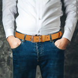 1 x RAW Customer Returns BISON DENIM belt men, leather belt jeans belt business belt metal retro denim belt for men clothing 38mm wide with gift box - RRP €25.2