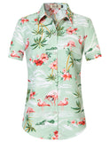 1 x Brand New SSLR Hawaii Shirt Women, Hawaii Blouse Women, Short Sleeve Flamingo Shirt 3D Printed Flowers Hawaiian Shirt XX-Large, Light Green  - RRP €23.9