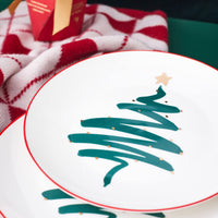 1 x Brand New Swuut Bone China Christmas Holiday Dessert Plates Salad Plates Set of 4 Dishwasher Safe Stripes, 20cm  - RRP €32.66