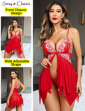 1 x RAW Customer Returns Avidlove Women Lace Lingerie Front Closure Babydoll V Neck Nightwear Sexy Chemise Nightgown Hot Red 5X-Large - RRP €20.99