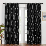 1 x RAW Customer Returns PONY DANCE Bedroom Curtains Black Opaque Set of 2 H 220 x W 140 cm Thermal Curtain to Protect Against the Cold Blackout Curtains Eyelets Opaque Curtains with Line Print Pattern - RRP €34.09