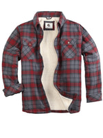 1 x Brand New Coevals Club Men s Flannel Jacket Shirt Sherpa Lumberjack Shirt Flannel Shirt Long Sleeve Checkered Snap Buttons Cotton Winter Shirt Merlot Gray 8 2XL  - RRP €50.41