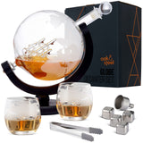 1 x RAW Customer Returns Oak Steel - XL Premium Globe Whiskey Decanter Set with World Map, 1500ml - Carafe with 2 Glasses, 4 Whiskey Stones More - Gift Set for Christmas - RRP €40.81