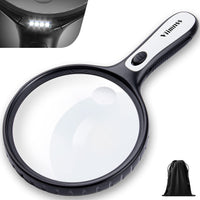 1 x RAW Customer Returns Magnifying Glass with Light, 138mm Large Magnifying Glass 3X 10X  Glass Reading Magnifier Illuminated Magnifying Glass with 3 LED Lights Storage Bag Clean Cloth for Seniors Reading Inspection Coins Exploring Black 2  - RRP €15.12