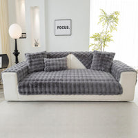 1 x RAW Customer Returns Soft Plush Sofa Cover Washable - New Non-Slip Sofa Cover 1 2 3 4 Seater Couch Cover for Sectional Sofa, Fluffy Faux Fur Sofa Seat Cushion Cover L Shape Furniture Protector Dark Gray, 90x240cm  - RRP €46.99