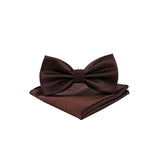 1 x RAW Customer Returns Massi Morino Brown Bow Tie with Pocket Square for Men Set - Suit Men s Bow Tie for Wedding - Adjustable Bow in Dark Brown - RRP €18.05