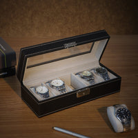 1 x RAW Customer Returns SONGMICS 5-Compartment Watch Box with Glass Lid, Watch Case with Velvet Lining, Lock and Keys JWB05B - RRP €19.99