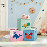 1 x RAW Customer Returns SONGMICS Storage Boxes, Set of 3, Folding Boxes, Fabric Boxes with Handles, Toy Organizer, 30 x 30 x 30 cm, for Children s Room, Playroom, Sea Motifs, Blue, Green and Pink RFB701Y03 - RRP €19.99