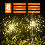 1 x RAW Customer Returns SALCAR LED solar lights garden decoration, 2 pieces 180LED solar fireworks garden lights waterproof, 8 modes solar plug garden lights for outdoors footpath yard lawn patio, warm white - RRP €19.99