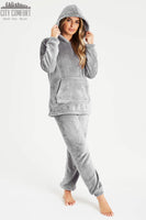 1 x RAW Customer Returns CityComfort Women s Pajamas, Elegant Two-Piece Winter Fleece Pajamas with Hood S-XL Medium Grey, M  - RRP €28.51