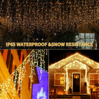 1 x RAW Customer Returns GCMacau Ice Rain Fairy Lights Christmas Lights Outdoor Solar 12m 5m , Fairy Lights Warm White 506LEDs, 8 Modes, Expandable, 101 Drops, USB Power Supply, IP65 Waterproof with Remote Control Timer - RRP €43.36