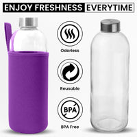 1 x RAW Customer Returns StillRich 1L glass drinking bottle with neoprene cover - leak-proof and BPA free borosilicate glass bottle for adults and children - robust glass water bottle with protective cover and stainless steel cap - RRP €13.87