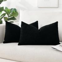 1 x RAW Customer Returns Artscope Set of 2 Boucle Cushion Covers Solid Color Throw Pillow Cover Modern Decorative Pillow Cushion Cover Set Pillow Case for Sofa Car Bedroom Home Decor 30 x 50 cm, Black - RRP €14.11