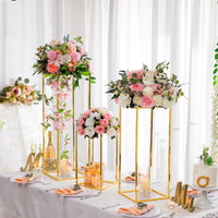 1 x RAW Customer Returns Flower stand gold decoration wedding table decoration - Inweder 3 pieces tall flower vase for centerpieces plant stand metal with acrylic plate gold vases flower column party decoration living room 40 60 80 cm  - RRP €84.95