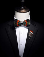 1 x RAW Customer Returns JEMYGINS Handmade Wedding Party Leather Bow Tie Feather Bow Ties with Gift Box Set for Men 12 , Black Feather Dark Green Orange - RRP €18.99